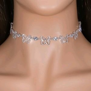 Rhinestone butterfly decor necklace